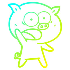 cold gradient line drawing cartoon pig shouting