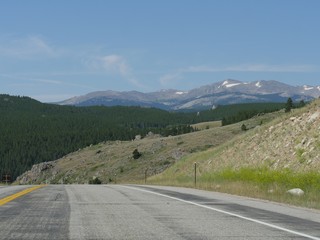 Fototapeta premium Scenic nature view from Highway 16 at Bighorn National Forest which covers over a million acres in Wyoming.