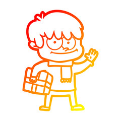 warm gradient line drawing happy cartoon man