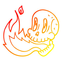 warm gradient line drawing cartoon flaming skull