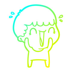 cold gradient line drawing laughing cartoon man