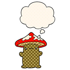 cartoon mushroom and thought bubble in comic book style