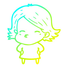 Obraz premium cold gradient line drawing cartoon woman