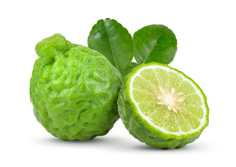 fresh bergamot fruit with leaf isolated on white background. full depth of field