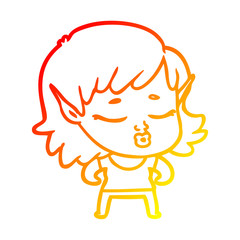 warm gradient line drawing pretty cartoon elf girl