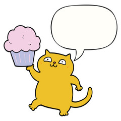 cartoon cat and cupcake and speech bubble