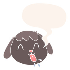 cartoon dog face and speech bubble in retro style