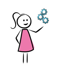 weibliches Strichmännchen mit Zahnrädern