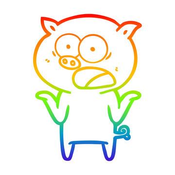 recommend clip art: rainbow gradient line drawing cartoon pig shouting