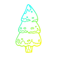cold gradient line drawing cartoon pine trees