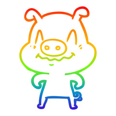 rainbow gradient line drawing nervous cartoon pig
