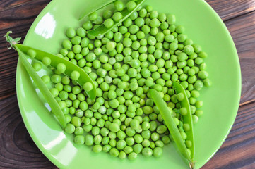 Green peas on a green plate