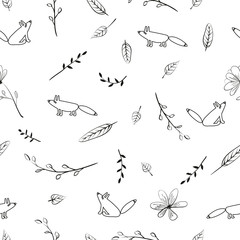 Seamless  cartoon cute   fox vector pattern. Hand draw doodle art illustration. Kids backgroun  Illustration for cards, invitations, baby shower, preschool and children room decoration