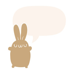 cartoon rabbit and speech bubble in retro style