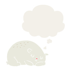 cartoon polar bear and thought bubble in retro style