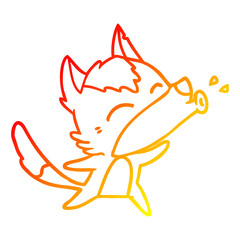 warm gradient line drawing howling wolf cartoon