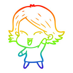 rainbow gradient line drawing happy cartoon girl