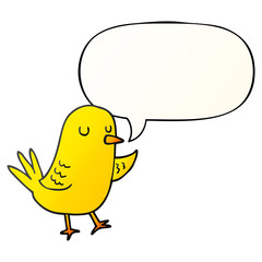 cartoon bird and speech bubble in smooth gradient style