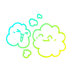 cold gradient line drawing cartoon white happy clouds