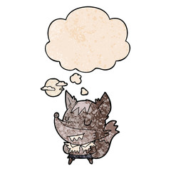 cartoon werewolf and thought bubble in grunge texture pattern style
