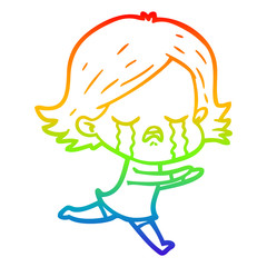 Fototapeta premium rainbow gradient line drawing cartoon girl crying