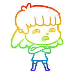 rainbow gradient line drawing cartoon worried woman