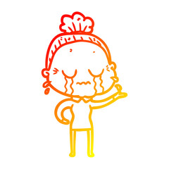 warm gradient line drawing cartoon crying old lady