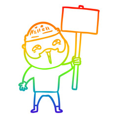 rainbow gradient line drawing cartoon happy bearded man