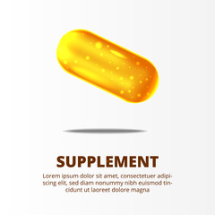 3D illustration supplement yellow gold pills for healthcare
