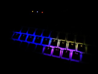 cyberpunk written rgb led keyboard