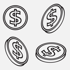 Set of icons of coins dollar sign.