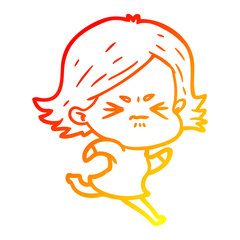 warm gradient line drawing cartoon angry girl