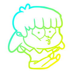 cold gradient line drawing cartoon whistling girl
