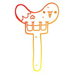 warm gradient line drawing cartoon sausage and fork