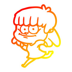 warm gradient line drawing cartoon smiling woman