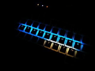 cyberpunk written rgb led keyboard