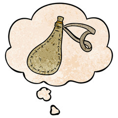 cartoon water sack and thought bubble in grunge texture pattern style