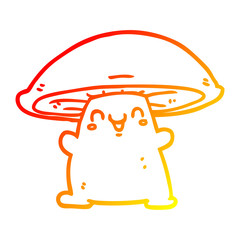 warm gradient line drawing cartoon mushroom character