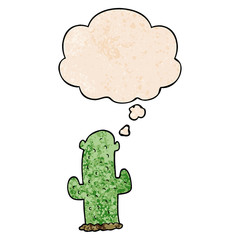 cartoon cactus and thought bubble in grunge texture pattern style