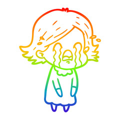 rainbow gradient line drawing cartoon woman crying