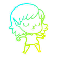 cold gradient line drawing cartoon elf girl