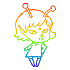 rainbow gradient line drawing pretty cartoon alien girl