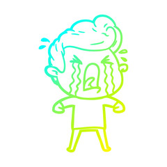 cold gradient line drawing cartoon crying man