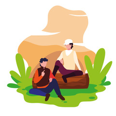 young couple resting in landscape nature