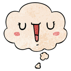 happy cartoon face and thought bubble in grunge texture pattern style