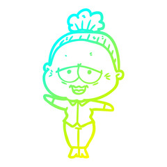 cold gradient line drawing cartoon happy old lady