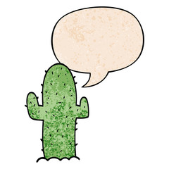 cartoon cactus and speech bubble in retro texture style