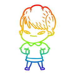 rainbow gradient line drawing cartoon happy woman
