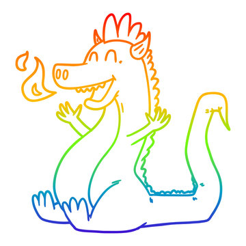 recommend clip art: rainbow gradient line drawing cartoon happy dragon