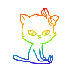 rainbow gradient line drawing cute cartoon cat